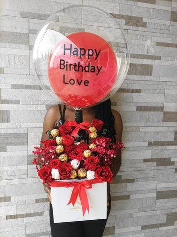 WINE, FERRERO ARRANGEMENT WITH CUSTOMIZED BALLON