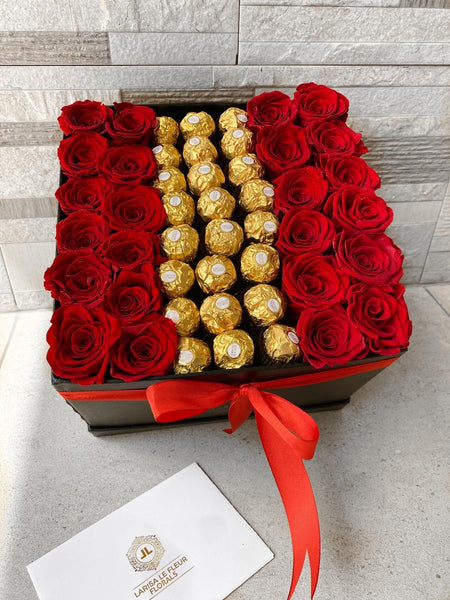 BOX OF ROSES AND CHOCOLATES